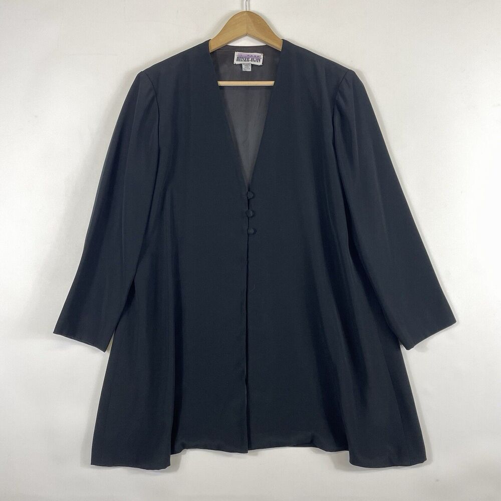 Heiser-Egan Vtg Blazer Women Medium Black V-Neck Button Front‎ Dark Academia